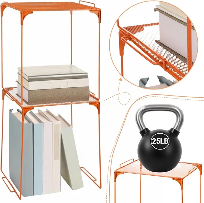 Colarr Orange Locker Organizer Shelf Locker Accessories for Girls Stackable Storage Organization Shelf Area Saver Fits Standard Size for School Office Kitchen and Home