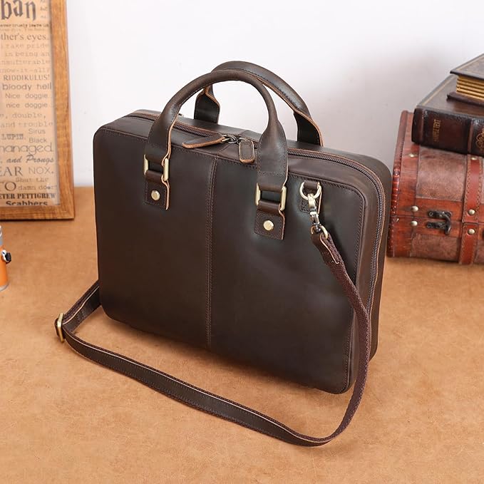 Polare Full Grain Leather Bible Cover Bag with Handle & Strap, Large Bible Carrying Case Organizer for Church Bible Study, Premium Christian Gift for Men and Women
