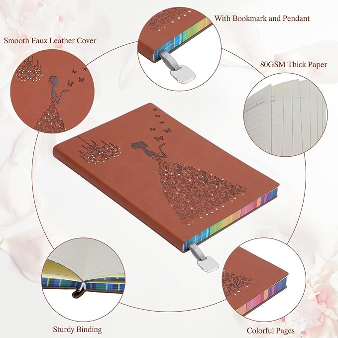 A5 Leather Planner Journal With Lined Paper - A5 Planner Notebook for Girls and Women - Ruled Travel Journal for Writing, 220 Pages, Brown