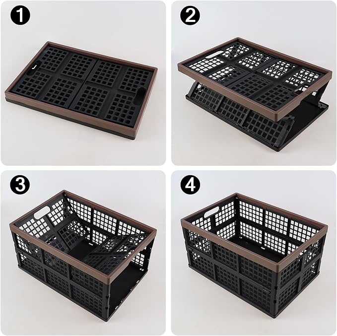 42 L Large Folding Utility Crates Plastic, 3 Packs Stackable Storage Bins, Collapsible Milk Crate
