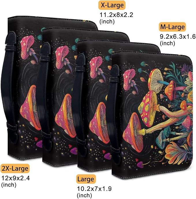 Colorful Mushrooms Bible Cover with Durable Handle，Bible Case for Women Girls，Bible Carrying Case Bible Journaling Supplies for Bible Cover-Size M