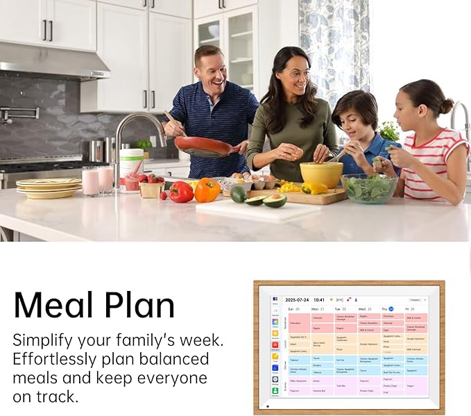 10.1 Inch Digital Calendar 2026 Chore Chart – Interactive Touchscreen Wall Planner, Smart Family Organizer for Family Schedules, Desktop and Wall Mountable, Woodgrain