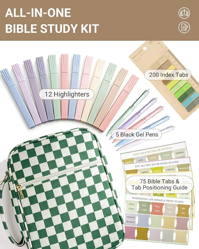 Bible Cover case for Women,Large Bible Bag,Bible Study Supplies,Checkered Corduroy Bible Case for Girls,Christian Gifts for Women,Mother's Day(Green Large)