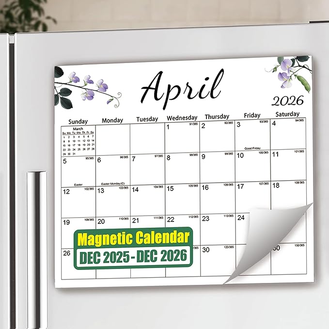 Magnetic 2026 Calendar for Refrigerator, Fridge Magnet Calendar from Dec 2025 to Dec 2026, Aesthetic Family Kitchen Large Paper Calendars with Floral Design, Tear-off Pad for Planners & Organizers (12.6"x11")