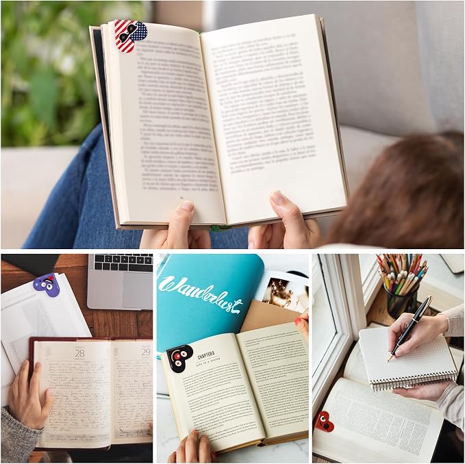 VYRANA 4Pcs Leather Heart Bookmarks - Cute Corner Book Marks Sets for Reading, Cool Funny Read Lover Gifts for Women Men Girls Kids Reader, Stylish Book Markers for Reading, Ideal Gifts for Planner