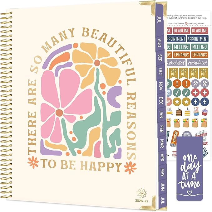 bloom daily planners HARDCOVER Planner 2026-2027 (8.5" x 11") Academic Year (July 2026 - July 2027) - 13 Months Task Goal Planner for Women - Monthly & Weekly Agenda Book - So Many Reasons to Be Happy