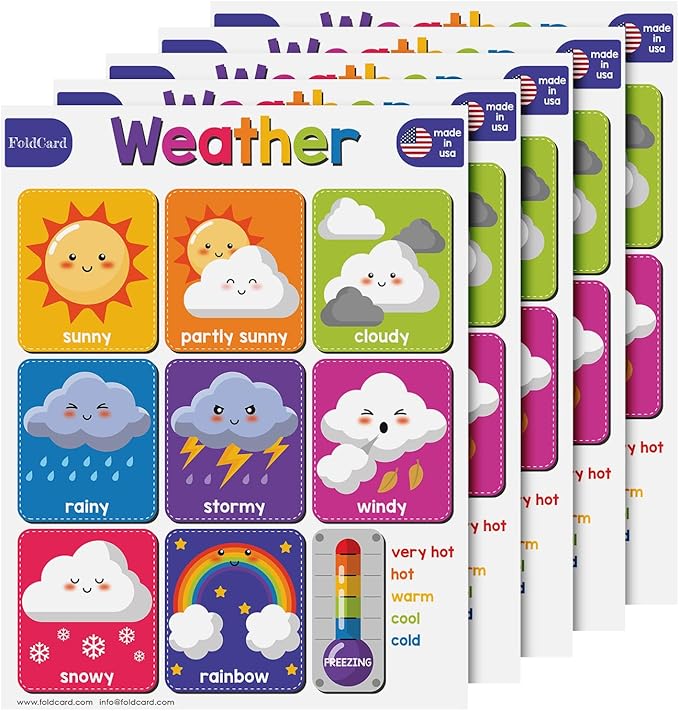 Weather Chart for Preschool to Grade 1 Kids – Bright and Colorful Educational Visual/Learning Aid Poster Decoration for Classroom or Home | Glossy Durable Cardstock | 8.5" x 11" | 5 per Pack