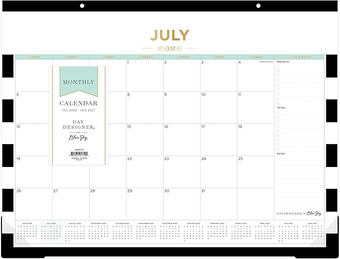 DESK PAD PLANNING CALENDAR DD RUGBY STRIPE BLACK - 22X17 AY26-27 MONTHLY