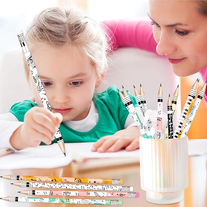 Fancy Land 50 PCS Music Pencils Music Note Wooden Pencil with Eraser Classroom School Teacher Award for Kids