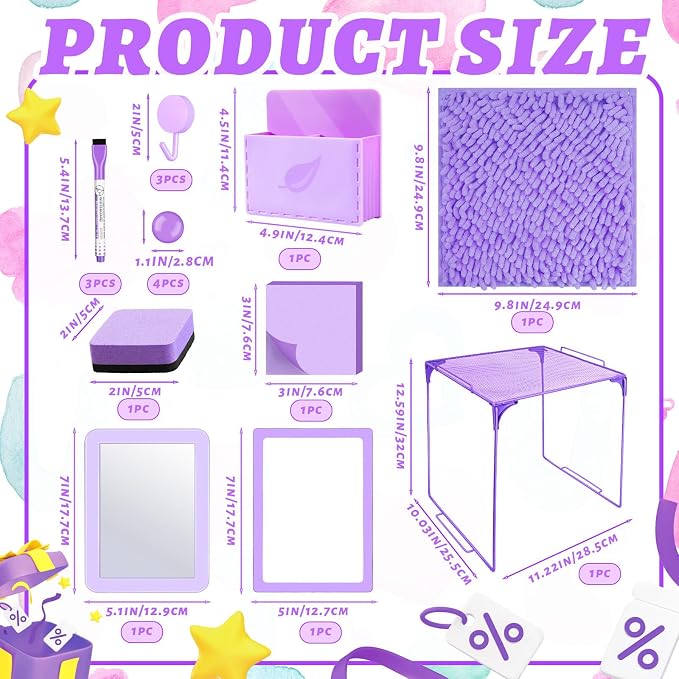 Denylo pro Purple Magnetic Locker Accessories Kit Purple Back to School Essentials Locker Organizer Supplies Include Back to School Essentials