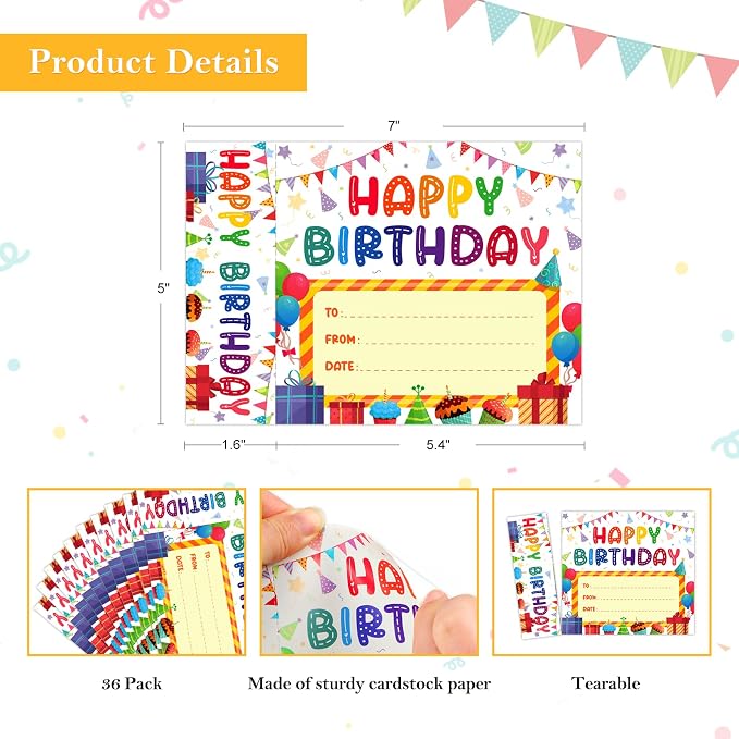 FaCraft 36PCS Happy Birthday Bookmark Awards for Students - Cupcake Birthday Certificates for kids Classroom from Teacher Kindergarten Preschool Student Birthdays Gifts Back to School Teacher Supplies