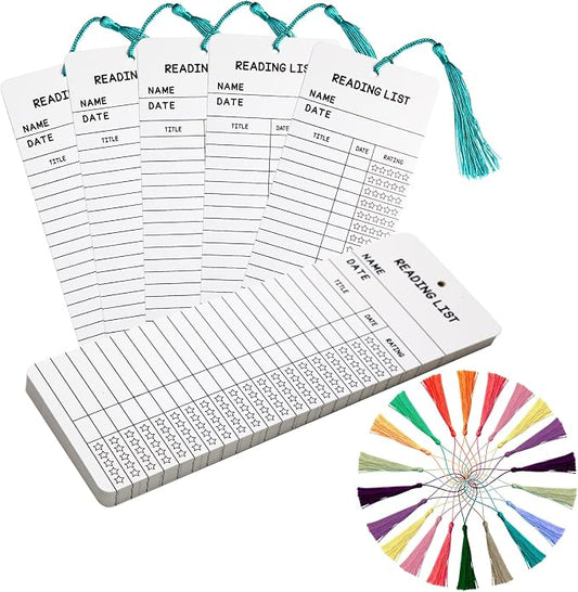 50 pcs Reading List Bookmarks with 50 Bookmark Tassels – 3x8 Inch Book Tracker and Reading Log Bulk Bookmarks for Book Lovers, Students, Teachers – Graduation Gifts, Back-to-School Supplies (White)