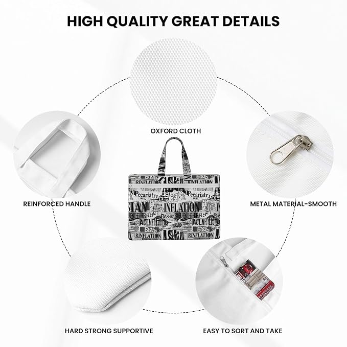 Waterproof Canvas Zipper Document Organizer Ancient Newspaper, Double Pocket File Storage Bag with Handle for Office Use