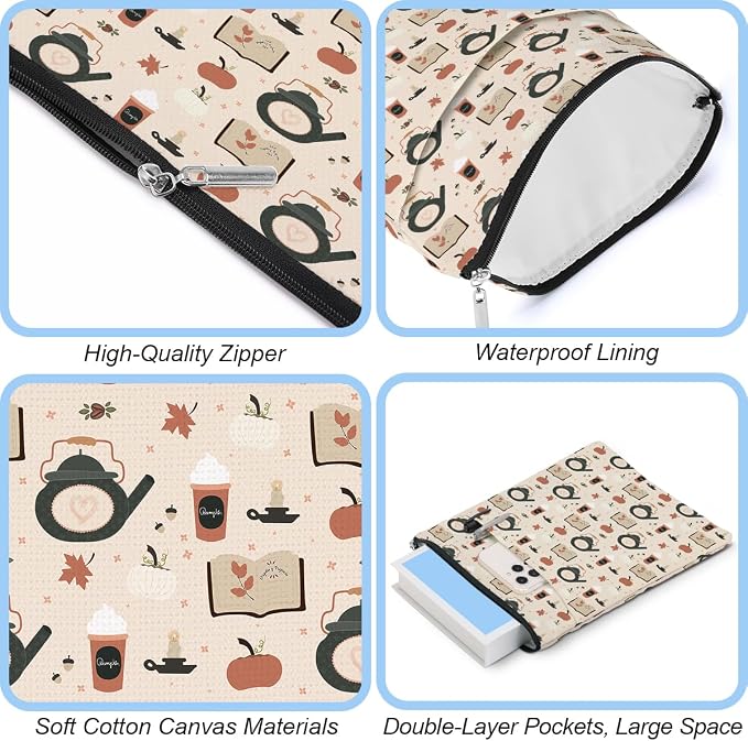 Book Sleeve Book Protector Book Pouch Book Lovers Gifts Bookish Gifts Book Cover with Zipper for Hardcover Paperback Washable Book Coffee Printed Gift Bag for Women Girl Boss Birthday, BookCover