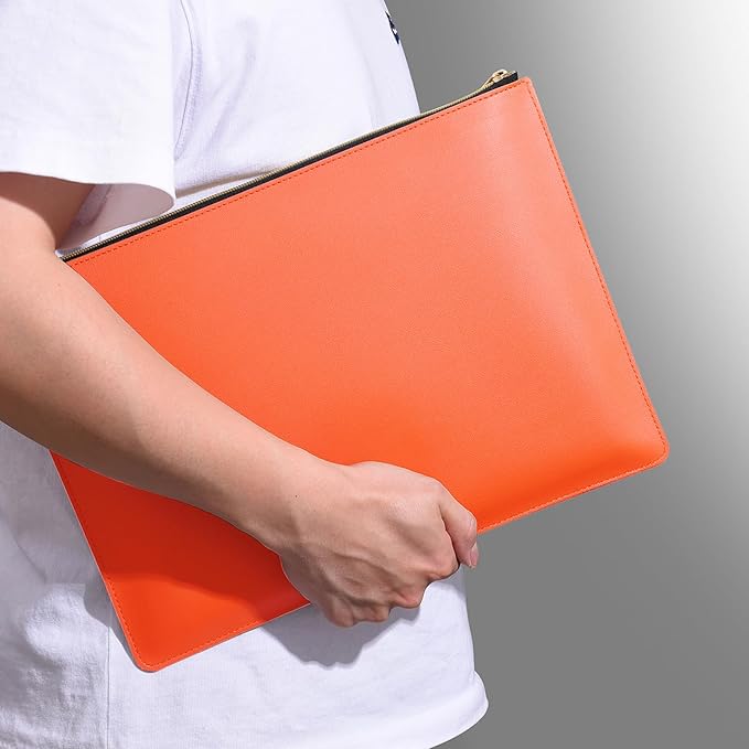 Enyuwlcm PU Leather A4 File Folder Zipper Document Holder Envelope Folder Case for Receipt Contract (1, Orange)