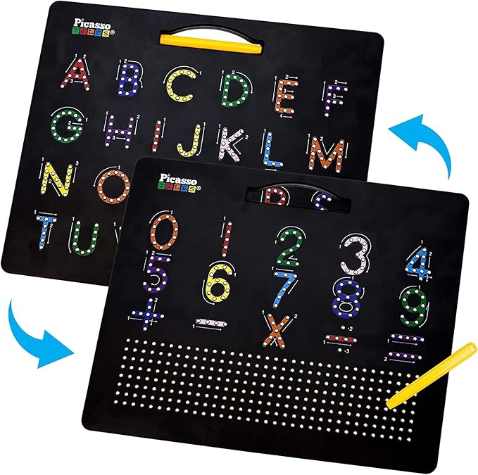 PicassoTiles Magnetic Board Alphabet + Number + Freestyle Writing, 2-in-1 ABC A-Z Upper Case Capital and Lowercase Letter Writing Reading Playboard 12x10 inch Large Magnet Tablet Pad Erasable Reusable
