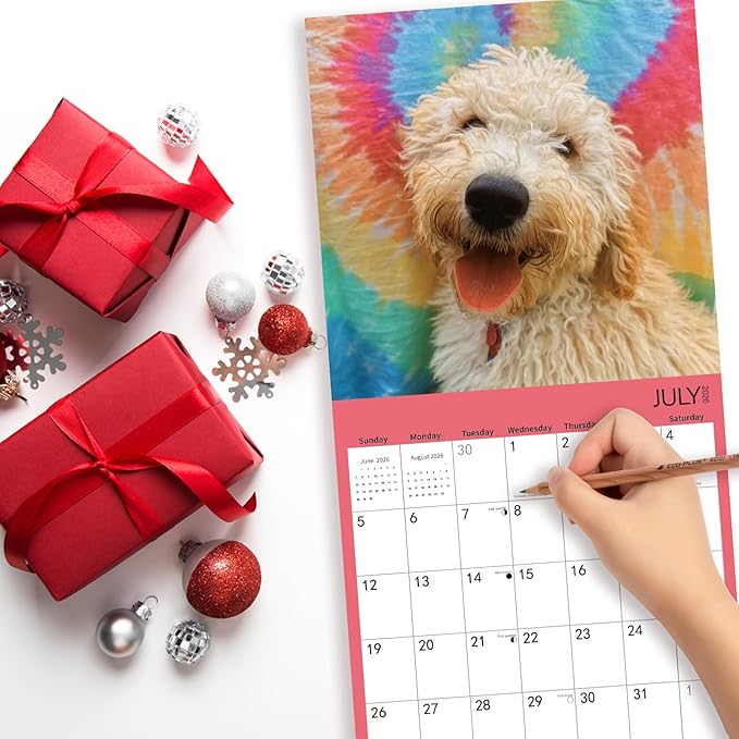 2025-2026 Wall Calendar,Goldendoodle Wall Calendar, 12" x 24" Open,Family Planner Calendar Organizer with Goldendoodle Images, for Dogs Lovers