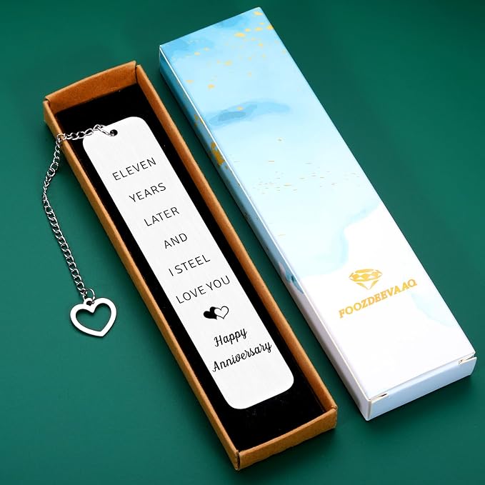 11 Year Anniversary Steel Gifts for Couple 11th Wedding Anniversary Day Gifts for Men Women Steel Gift for 11th Anniversarys Husband Gift from Wife 11th Anniversarys Bookmark Valentine Christmas