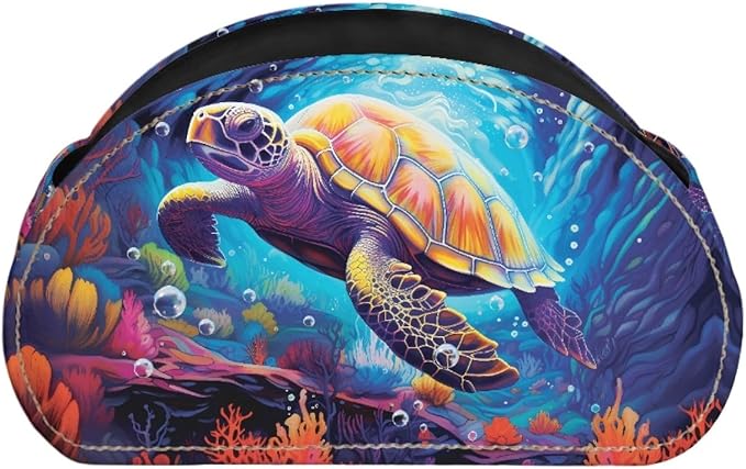 Forchrinse Underwater 3D Sea Turtle TV Remote Control Holder Organizer 5 Compartments,Leather Makeup Brush&Pencil Holder for Desk Table Caddy
