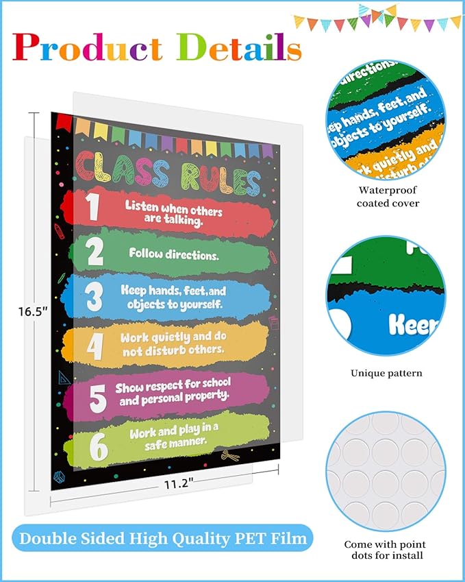 D24TIME Classroom Rules Poster-16.5" x 11.2" Class Rules Poster Educational Posters for Classroom Decorations Elementary Preschool Middle High School Back to School Decorations Teacher Supplies