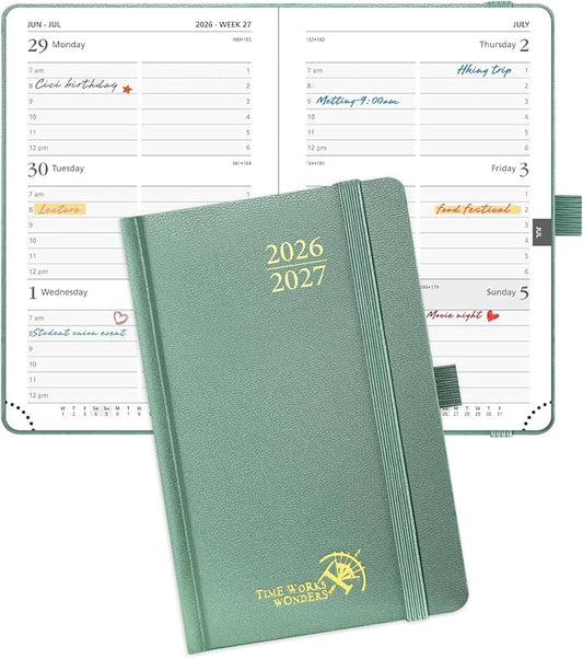 POPRUN 2026-2027 Academic Small Weekly Planner, 4" x 6.25" Purse Size Calendar, July 2026 to June 2027, Hardcover Appointment Book with Horizontal Layout, Hourly Time Slots - Midnight Green