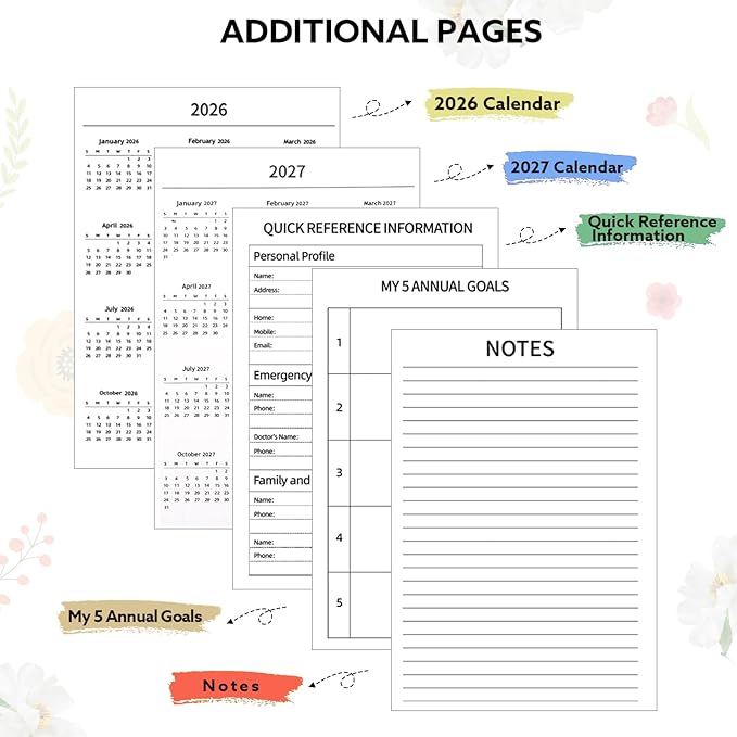 2026 Planner, Weekly and Monthly Planner, January 2026 - December 2026, Calendar Planner A5 (6.5" x 8.5") with Tabs, Inner Pocket for Home School Office Supplies, Yellow Flower