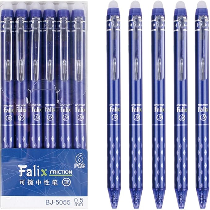 MOZXIRZ 6 Pcs Erasable Gel Ink Pens Retractable Pens Blue Ink Smooth Writing Pens 0.5mm Fine Point Pen Office School Pens Women Men Pens (Blue Ink)