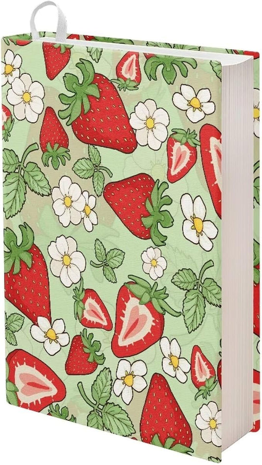 Dreaweet Green Book Sleeve Book Protector,Strawberry Print Book Covers for Paperbacks Textbook Hardcover up to 9 x 11 Inches,Washable Fabric,Book Sleeves for Women Girls