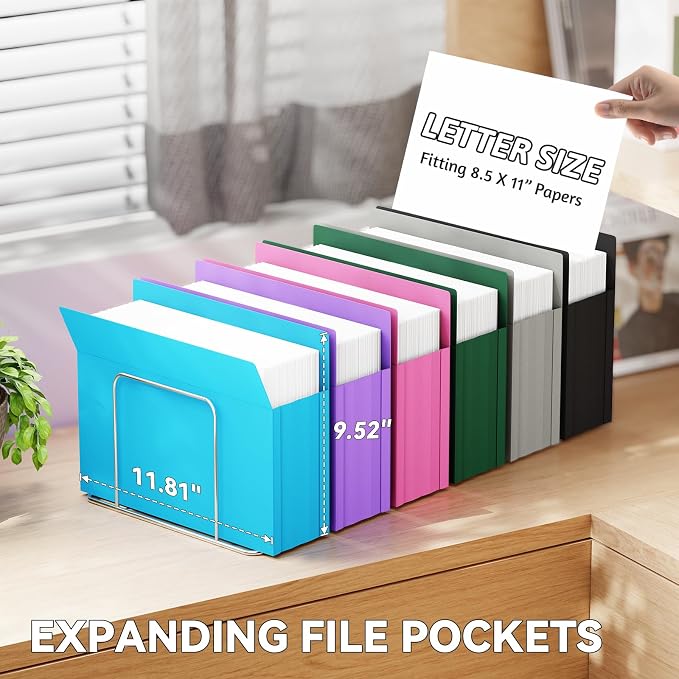 Plastic 3.5" Expanding File Pockets Extra Capacity,6 Pack Poly File Pockets Letter Size, Heavy Duty Expandable File Jacket Folder,File Jacket for Bulky Files,Assorted Colors