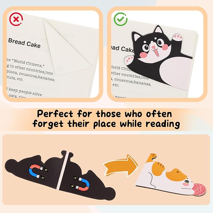 10Pcs Magnetic Bookmarks, Cute Cat Bookmarks Funny Book Marker Clips Graduation Birthday Gifts for Women Reading Book Lover Gifts