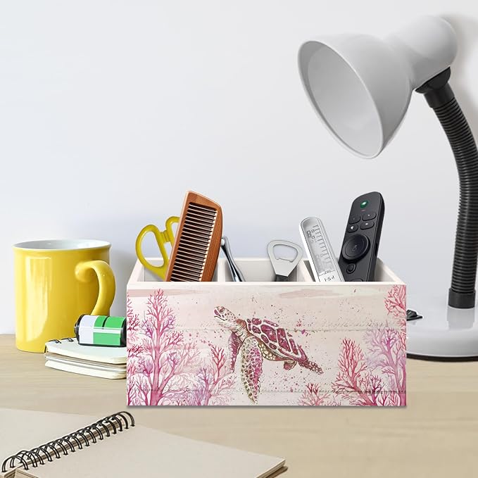 Sea Turtle Coastal Pen Holder for Home Office Desk, Beach Office Decor, Beach Turtle Makeup Brush Toothbrush Holder Organizer for Bathroom Desk Accessories(Pink)