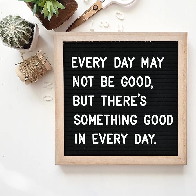 Felt Letter Board with 294 Letters, Numbers & Symbols - 10 x 10 inch Changeable Message Board with Wooden Frame Wall Mount Hook, Black & Wood