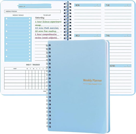 Undated Weekly Planner with Goal & Habit Tracker Notebook, Small A5 To Do List Week Planners Spiral Binding Personal Goal Journal Non Dated Weekly Planner Simple Agenda Planners for Work Kids School
