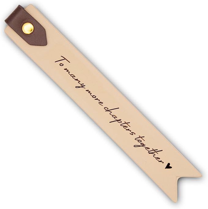 Engraved Leather Bookmark in Cream - to Many More Chapters Together, Romantic Gift for Book Lovers on Anniversary, Wedding Favor