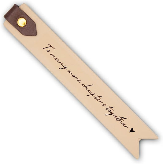 Engraved Leather Bookmark in Cream - to Many More Chapters Together, Romantic Gift for Book Lovers on Anniversary, Wedding Favor
