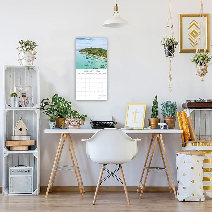 The Gifted Stationery 16-Month Square Wall Calendar - Thailand Passport Art & 2026 Wall Calendar - Hanging Organizer & 2026 Planner Sticker Kit - 180 Reminder Stickers - Sep 2025-Dec 2026, 12x12 in