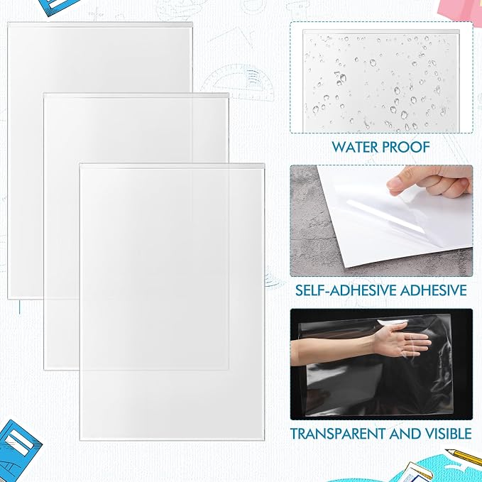 Outus 30 Pcs Self Adhesive Shop Ticket Holders Clear Plastic Sleeves Adhesive Pockets Work Order Job Ticket Holders for Back to School Student Label Home Office Posting Signs (11 x 17 Inch)