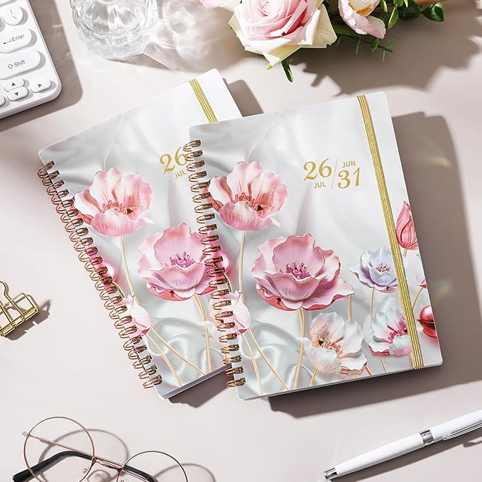 2026-2031 Monthly Planner - 5 Year Planner/Calendar, 5 Year Planner 2026-2031, Spiral Bound, Jul. 2026 - Jun. 2031, 6.4" x 8.5" Planners with Tabs, 60 Month Calendar, Two-Side Pocket - Pink Flower