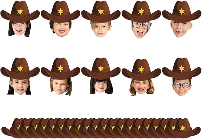 160Pcs Western Cowboy Hat Cutouts West Themed Cowgirl Bulletin Board Decorations Rodeo Party Paper Cut-Outs Classroom Decor for DIY Craft Photo Wall Back to School Kindergarten Party Favor Supplies
