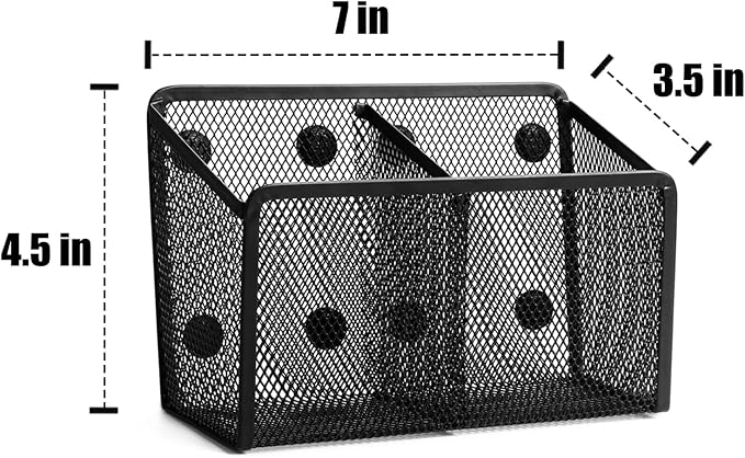 Ameceres Magnetic Pencil Holder - Extra Strong Magnets Mesh Marker Holder Perfect for Whiteboard, Refrigerator and Locker Accessories (2-Compartment (1 Pack))