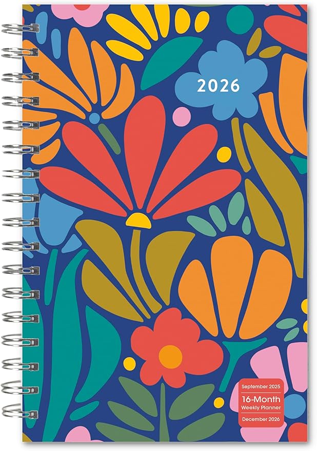 Folksy Florals 2026 Weekly & Monthly Planner, 12-Month Engagement Calendar with Hand-Drawn Folk Art Floral Design and Boho Botanical Patterns, 2026, 6" × 9"
