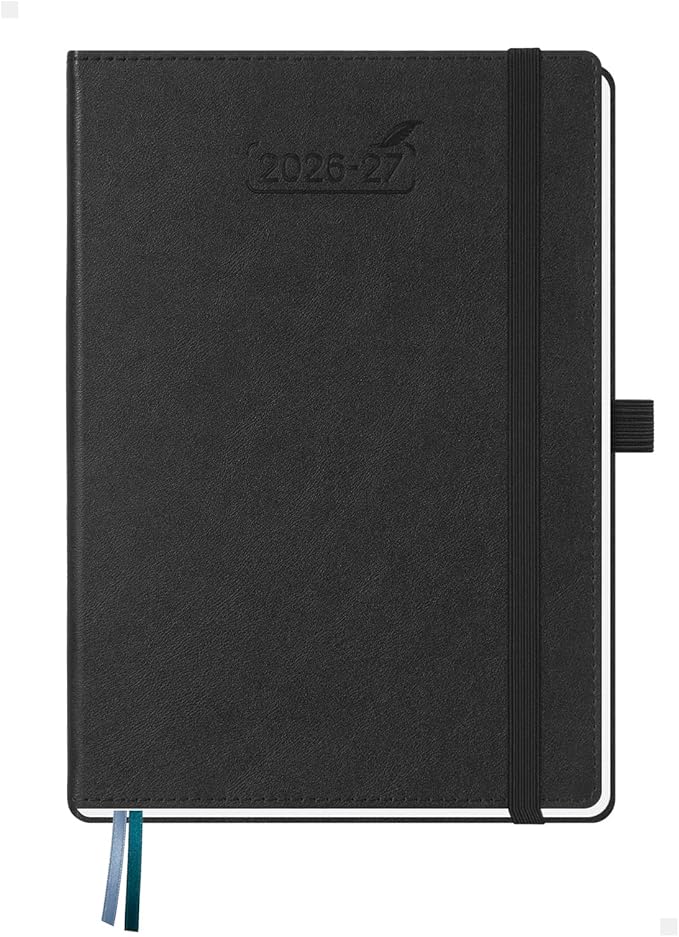 BEZEND Weekly Planner 2026-2027 (6" x 8.5") with Hourly Timeslots (Jul 26-Dec 27) 18 Months Academic Calendar & Monthly Tabs, Ideal for Students, Work & Home, PU Leather Hardcover -Black