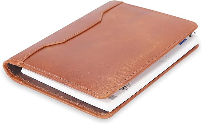 Leather Junior Padfolio for Men Women Business Portfolio Folder Compact 5 x 8 Legal Pad Organizer with Pen Loop Professional Resume Interview Document Holder Padfolio (Cognac Brown)