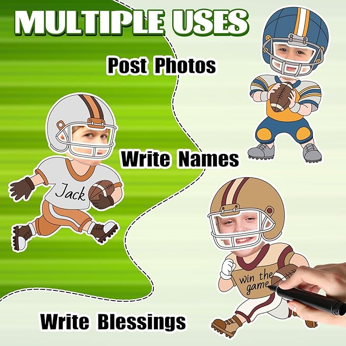 FYSUIMU 90 Pcs Football DIY Cutouts Sports Ball Cut-Outs Football Player Helmet Paper Cutting with 150 Pcs Glue Points for Crafts Birthday Party Classroom Bulletin Board Photo