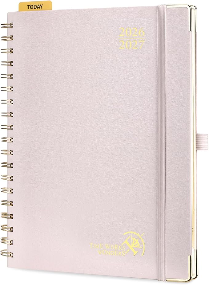 POPRUN 2026-2027 Academic Year Weekly and Monthly Planner Calendar,Jul 2026 - Jun 2027，10" x 8"， Daily Agenda Book & Appointment Book with Hourly Schedule, Tabs, Hardcover, School and Office Supplies - Light Pink