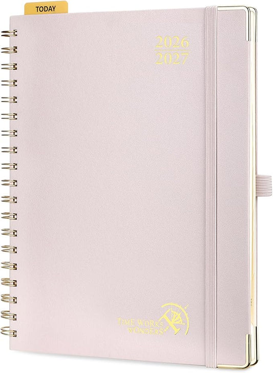 POPRUN 2026-2027 Academic Year Weekly and Monthly Planner Calendar,Jul 2026 - Jun 2027，10" x 8"， Daily Agenda Book & Appointment Book with Hourly Schedule, Tabs, Hardcover, School and Office Supplies - Light Pink