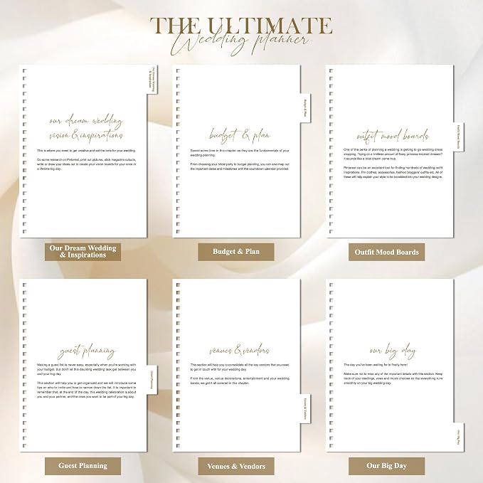 Wedding Planner Book and Organizer for Bride - Elegant Linen Cover Wedding Planning Binder with Checklists,Pockets & Calendars,Perfect Engagement Gifts for Couples(Cream)