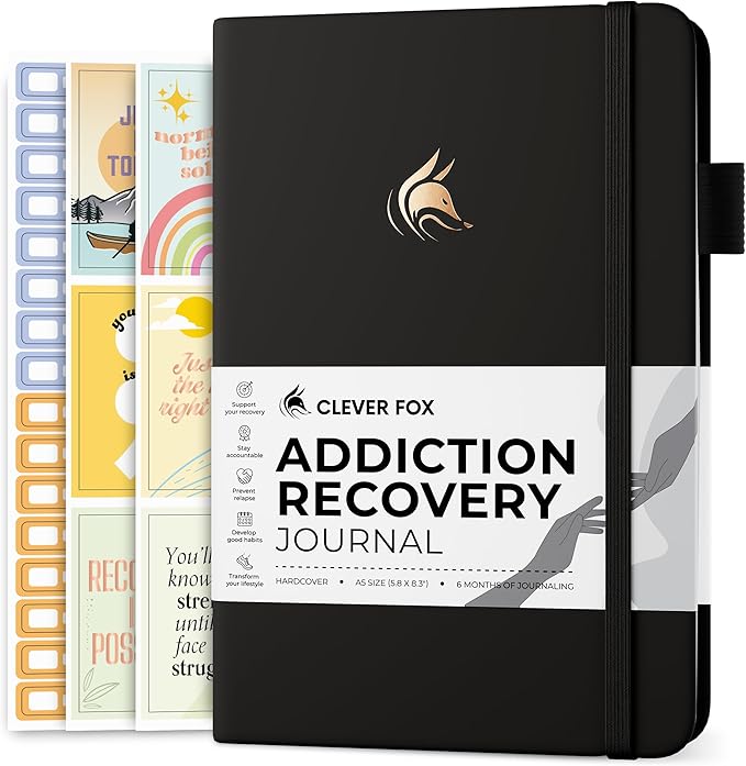Clever Fox Addiction Recovery Journal – Addiction Treatment Planner & Workbook – Daily Sobriety Journal for Recovery Progress, A5 (Black)