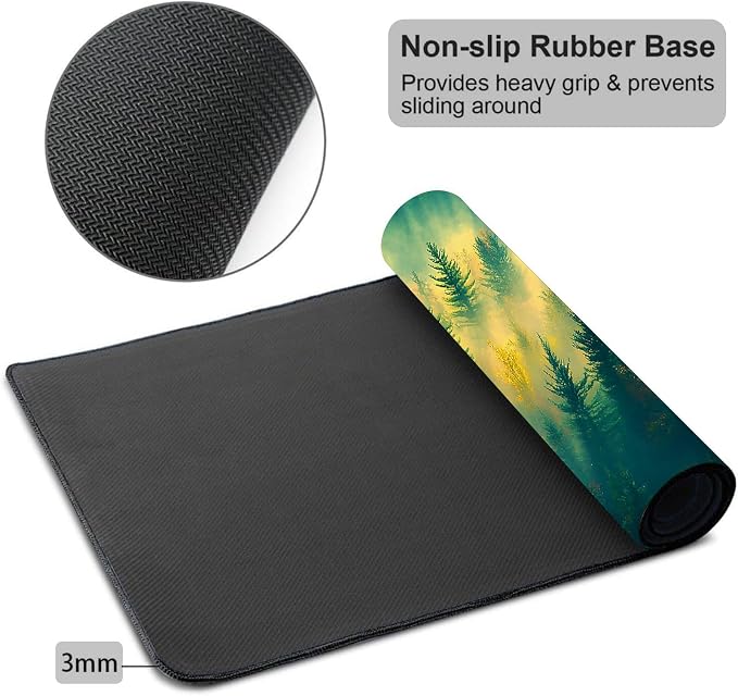 Mouse Pad Gaming Mousepad 31.5x11.8 Inch XXL Large + Coasters,Desk Mat with Stitched Edges, Non-Slip Rubber Base, Thick Mouse Pad for Computer, Laptop, Office & Home - Sunshine Deep Forest
