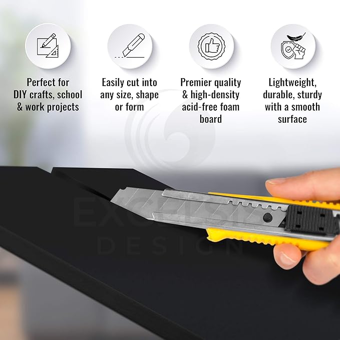 Black Foam Board 8 x 10 – 10 Pack, 3/16" (5mm) Thick Foam Core Poster Board Sheets for Art, Crafts, Vision Board, School Projects, Presentations & Signs